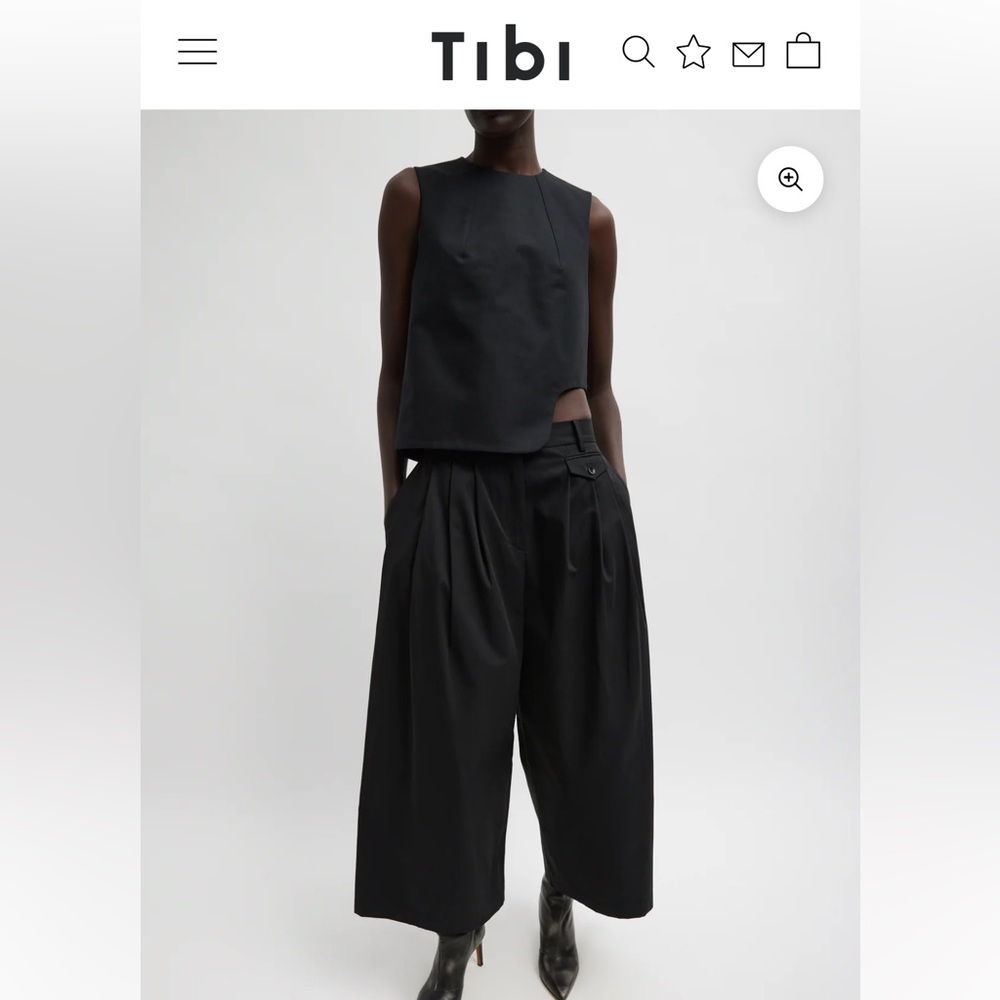 Tibi Bio Twill Triple Pleat Crop Pant. Size 6. Black.